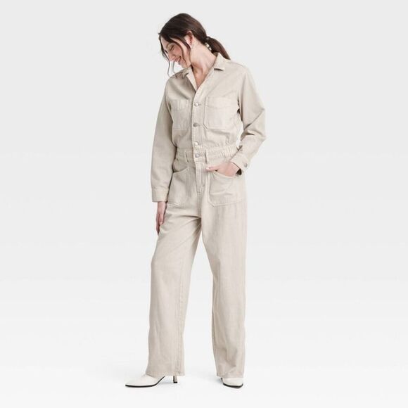 Universal Thread - Women's Denim Baggy Jumpsuit - Universal Thread Of Off-White - Picture 1 of 3